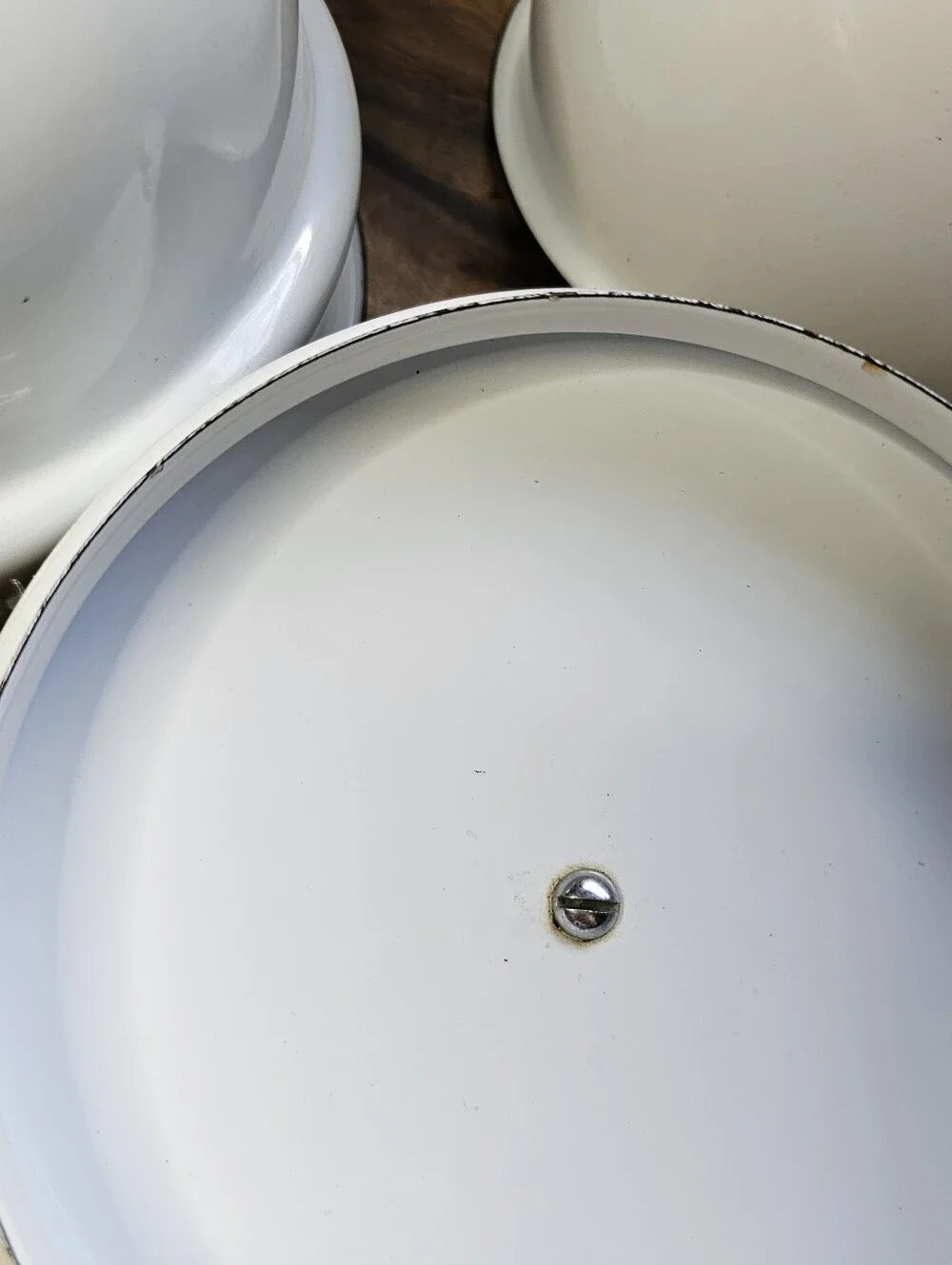 Vintage Vollrath Ware Enamel Double  Boiler 3 Piece Set White Black Trim